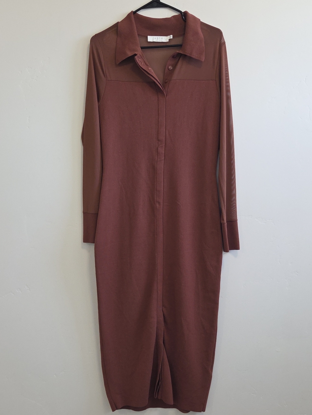 Astr Rust-Brown Long Sleeve Collared Midi Dress - Picture 5 of 9
